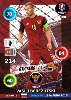 Sticker Vasili Berezutski - Road to UEFA EURO 2016. Adrenalyn XL n. 174 - Panini
