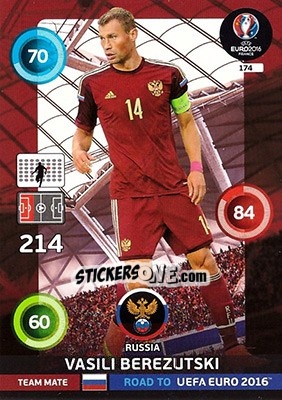 Sticker Vasili Berezutski - Road to UEFA EURO 2016. Adrenalyn XL - Panini