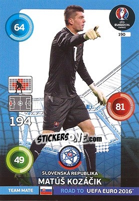 Sticker Matúš Kozácik - Road to UEFA EURO 2016. Adrenalyn XL n. 190 - Panini