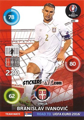 Sticker Branislav Ivanovic - Road to UEFA EURO 2016. Adrenalyn XL n. 200 - Panini