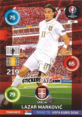 Sticker Lazar Markovic - Road to UEFA EURO 2016. Adrenalyn XL n. 203 - Panini