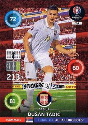Sticker Dušan Tadic - Road to UEFA EURO 2016. Adrenalyn XL n. 204 - Panini