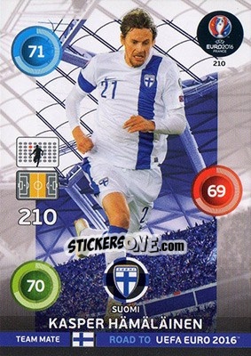Sticker Kasper Hämäläinen - Road to UEFA EURO 2016. Adrenalyn XL n. 210 - Panini