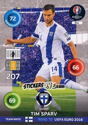 Sticker Tim Sparv - Road to UEFA EURO 2016. Adrenalyn XL n. 211 - Panini