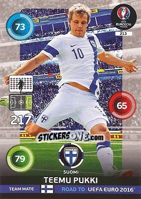 Sticker Teemu Pukki - Road to UEFA EURO 2016. Adrenalyn XL n. 213 - Panini