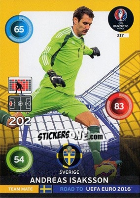 Sticker Andreas Isaksson - Road to UEFA EURO 2016. Adrenalyn XL n. 217 - Panini
