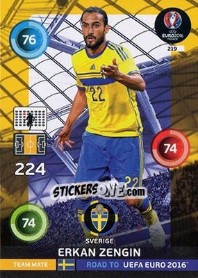 Sticker Erkan Zengin - Road to UEFA EURO 2016. Adrenalyn XL n. 219 - Panini