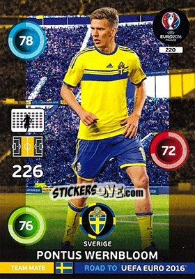 Sticker Pontus Wernbloom - Road to UEFA EURO 2016. Adrenalyn XL n. 220 - Panini