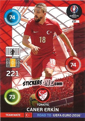 Figurina Caner Erkin - Road to UEFA EURO 2016. Adrenalyn XL n. 237 - Panini