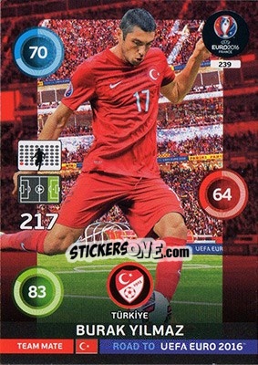 Sticker Burak Yilmaz - Road to UEFA EURO 2016. Adrenalyn XL n. 239 - Panini