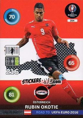Sticker Rubin Okotie - Road to UEFA EURO 2016. Adrenalyn XL n. 254 - Panini