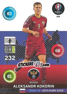 Sticker Aleksandr Kokorin - Road to UEFA EURO 2016. Adrenalyn XL n. 258 - Panini