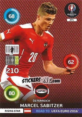 Sticker Marcel Sabitzer - Road to UEFA EURO 2016. Adrenalyn XL n. 271 - Panini