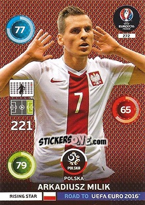 Sticker Arkadiusz Milik - Road to UEFA EURO 2016. Adrenalyn XL n. 272 - Panini