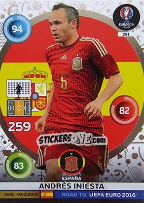 Sticker Andrés Iniesta - Road to UEFA EURO 2016. Adrenalyn XL n. 291 - Panini
