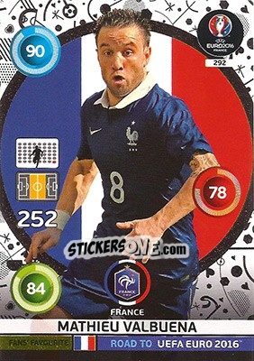 Sticker Mathieu Valbuena - Road to UEFA EURO 2016. Adrenalyn XL n. 292 - Panini