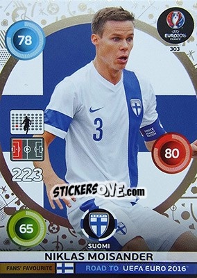 Sticker Niklas Moisander - Road to UEFA EURO 2016. Adrenalyn XL n. 303 - Panini