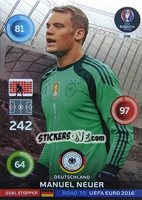 Sticker Manuel Neuer - Road to UEFA EURO 2016. Adrenalyn XL n. 308 - Panini