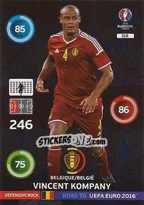 Sticker Vincent Kompany - Road to UEFA EURO 2016. Adrenalyn XL n. 316 - Panini