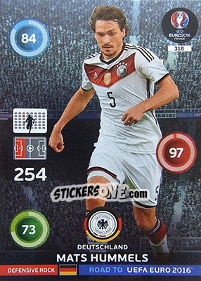 Sticker Mats Hummels - Road to UEFA EURO 2016. Adrenalyn XL n. 318 - Panini