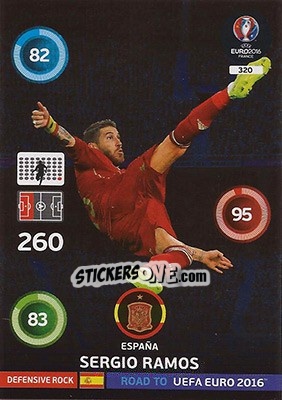 Sticker Sergio Ramos - Road to UEFA EURO 2016. Adrenalyn XL n. 320 - Panini
