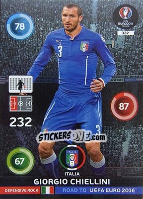 Sticker Giorgio Chiellini - Road to UEFA EURO 2016. Adrenalyn XL n. 322 - Panini