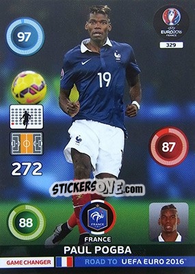 Sticker Paul Pogba - Road to UEFA EURO 2016. Adrenalyn XL n. 329 - Panini