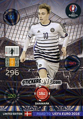 Sticker Christian Eriksen - Road to UEFA EURO 2016. Adrenalyn XL n. LE-CE - Panini