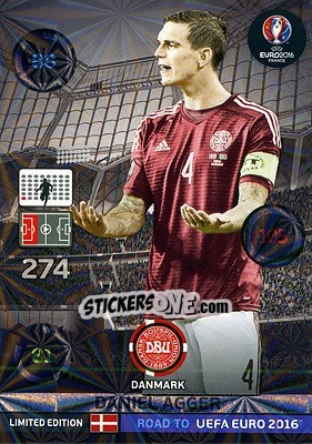 Figurina Daniel Agger - Road to UEFA EURO 2016. Adrenalyn XL n. LE-DA - Panini