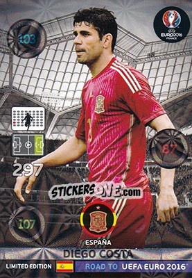 Sticker Diego Costa - Road to UEFA EURO 2016. Adrenalyn XL n. LE-DC - Panini