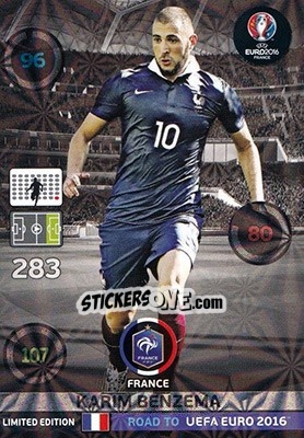 Sticker Karim Benzema - Road to UEFA EURO 2016. Adrenalyn XL n. LE-KB - Panini