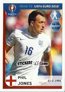 Sticker Phil Jones - Road to UEFA Euro 2016 - Panini