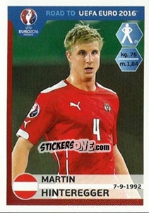 Sticker Martin Hinteregger - Road to UEFA Euro 2016 n. 197 - Panini