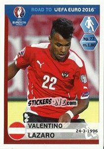 Figurina Valentino Lazaro - Road to UEFA Euro 2016 - Panini