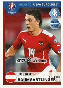 Sticker Julian Baumgartlinger - Road to UEFA Euro 2016 - Panini