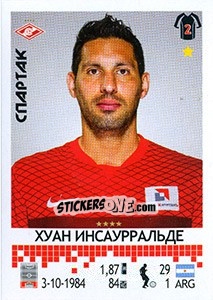 Sticker Хуан Инсаурральде / Juan Insaurralde - Russian Football Premier League 2014-2015 - Panini