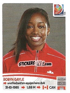 Sticker Robyn Gayle - FIFA Women's World Cup Canada 2015 n. 28 - Panini