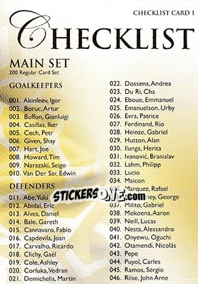 Sticker Checklist card 1 - World Football UNIQUE 2011 n. 198 - Futera
