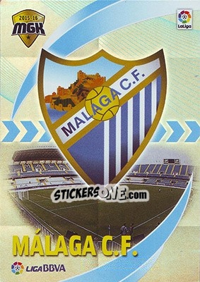 Figurina Escudo Málaga - Liga BBVA 2015-2016. Megacracks - Panini