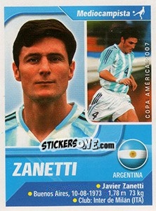 Sticker Javier Zanetti - Copa América. Venezuela 2007 - Navarrete