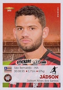 Sticker Jádson - Campeonato Brasileiro 2015 - Panini