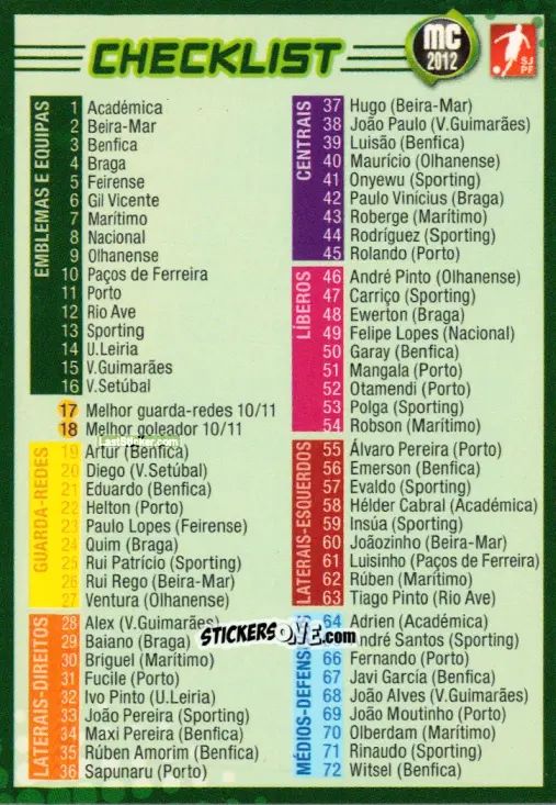 Sticker Checklist - Megacraques 2011-2012 n. 144 - Panini