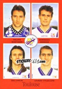 Sticker Philippe Montanier / Dominique Arribage / Eric Garcin / Laurent Strzelczak - FOOT 1996-1997 - Panini