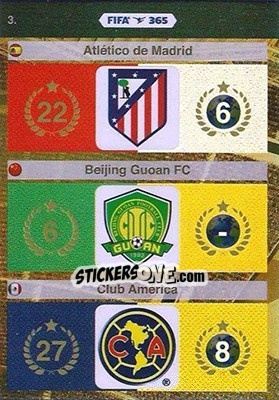 Sticker Atlético De Madrid, Beijing Guoan Fc, Club América - FIFA 365: 2015-2016. Adrenalyn XL n. 3 - Panini