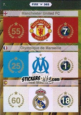 Sticker Manchester United Fc, Olympique De Marseille, Real Madrid Cf - FIFA 365: 2015-2016. Adrenalyn XL n. 7 - Panini