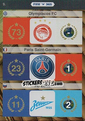 Sticker Olympiakos Fc, Paris Saint-Germain, Fc Zenit - FIFA 365: 2015-2016. Adrenalyn XL n. 9 - Panini