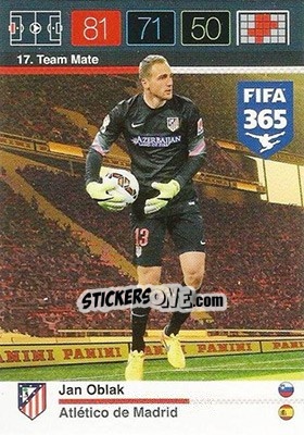 Sticker Jan Oblak - FIFA 365: 2015-2016. Adrenalyn XL n. 17 - Panini