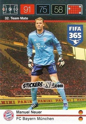 Sticker Manuel Neuer - FIFA 365: 2015-2016. Adrenalyn XL n. 32 - Panini