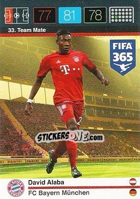 Sticker David Alaba - FIFA 365: 2015-2016. Adrenalyn XL n. 33 - Panini