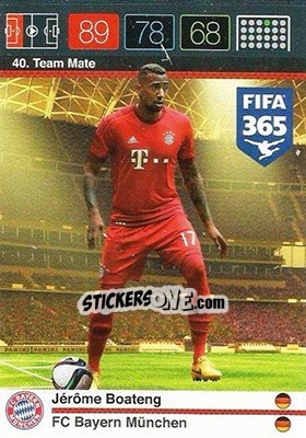 Sticker Jérôme Boateng - FIFA 365: 2015-2016. Adrenalyn XL n. 40 - Panini